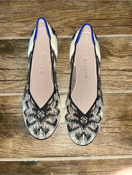 Rothy's Shoes - Rothy's Black & Cream Floral Knit Ballet Flats with Pink Insole and Blue Trim